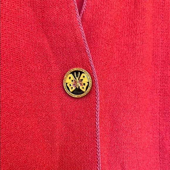 Neiman Marcus Coral Sweater Dress with Short Sleeves, V-Neck and Butterfly Butto - Picture 3 of 5